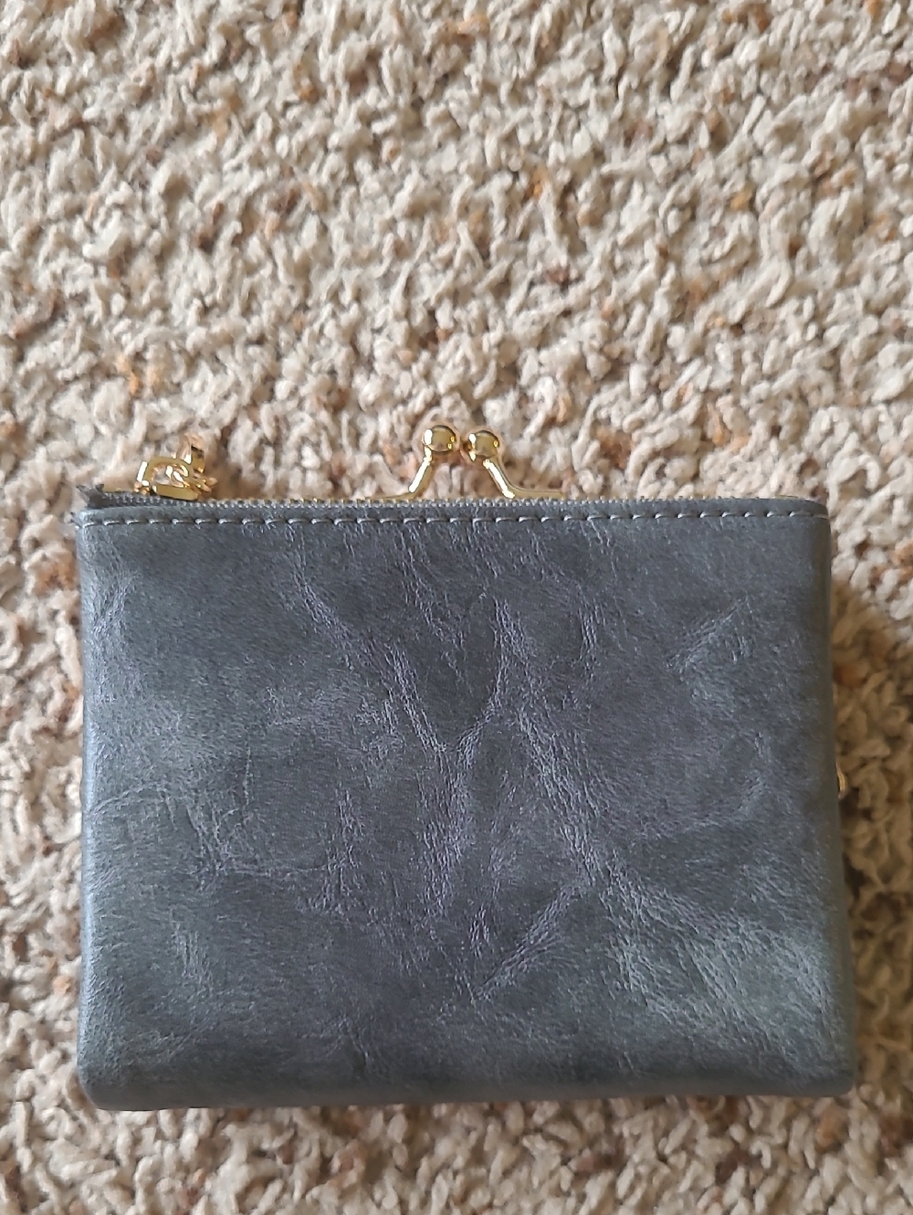 Gray Leather Kiss-Lock Wallet